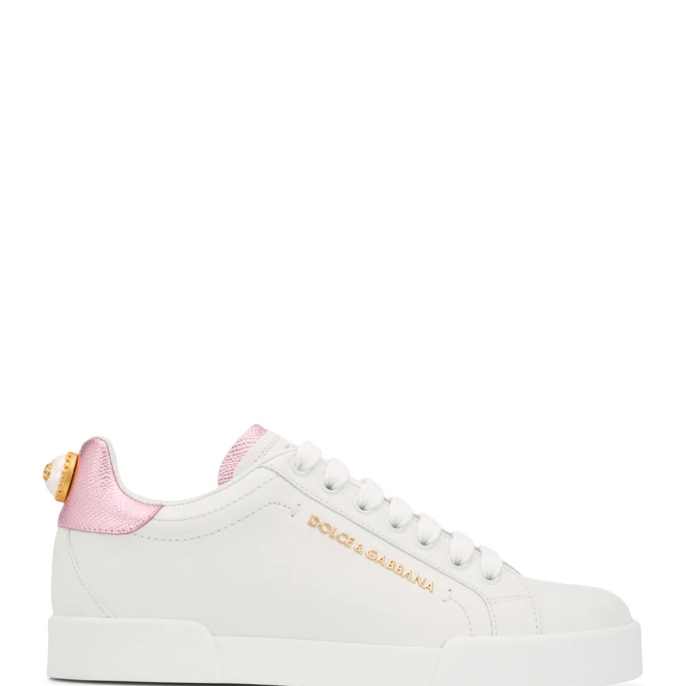 Dolce & Gabbana White and pink Sneakers with Gold Accents